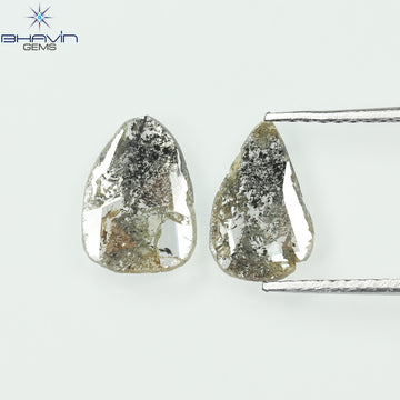 1.35 CT (2 Pcs) Slice Natural Diamond Salt And Pepper Color Clarity I3 (9.55 MM)