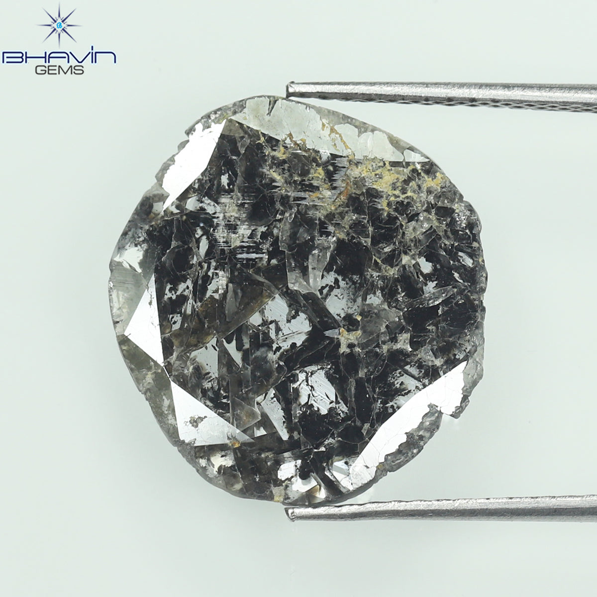 2.98 CT スライス シェイプ ナチュラル ダイヤモンド ソルト アンド ペッパー カラー I3 クラリティ (16.00 MM)