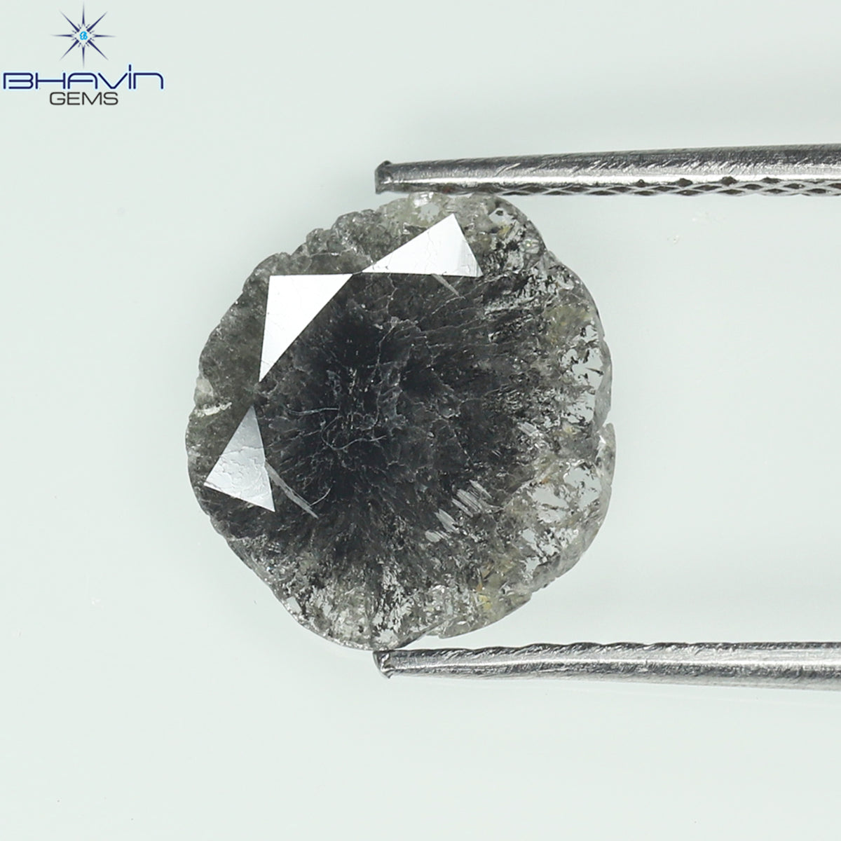 0.89 CT スライス シェイプ 天然ダイヤモンド ソルト アンド ペッパー カラー I3 クラリティ (9.81 MM)