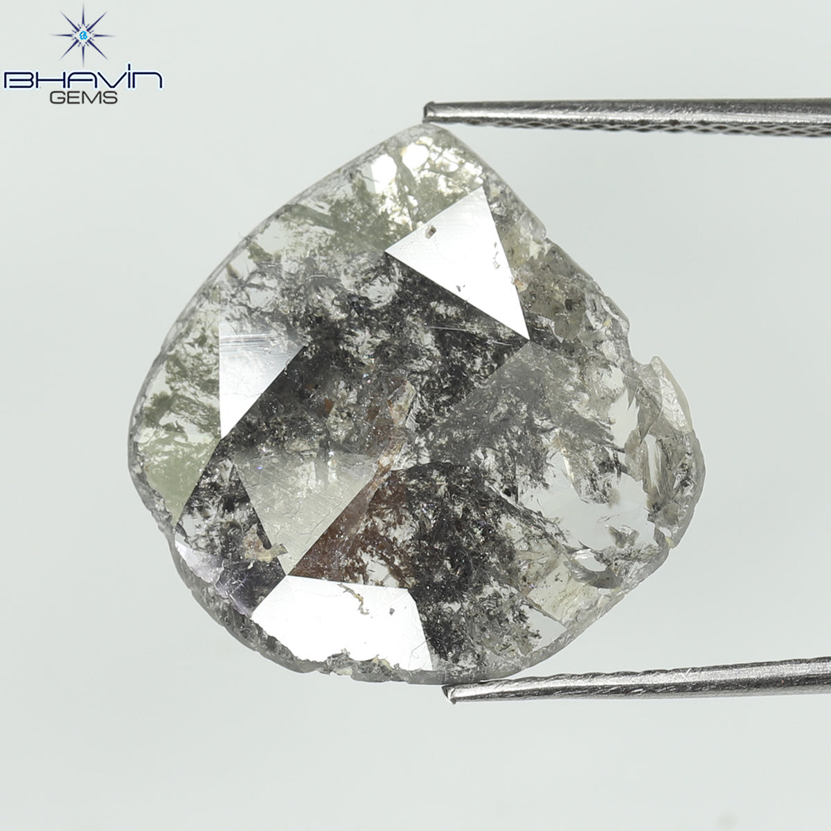 3.38 CT スライス シェイプ ナチュラル ダイヤモンド ソルト アンド ペッパー カラー I3 クラリティ (15.37 MM)