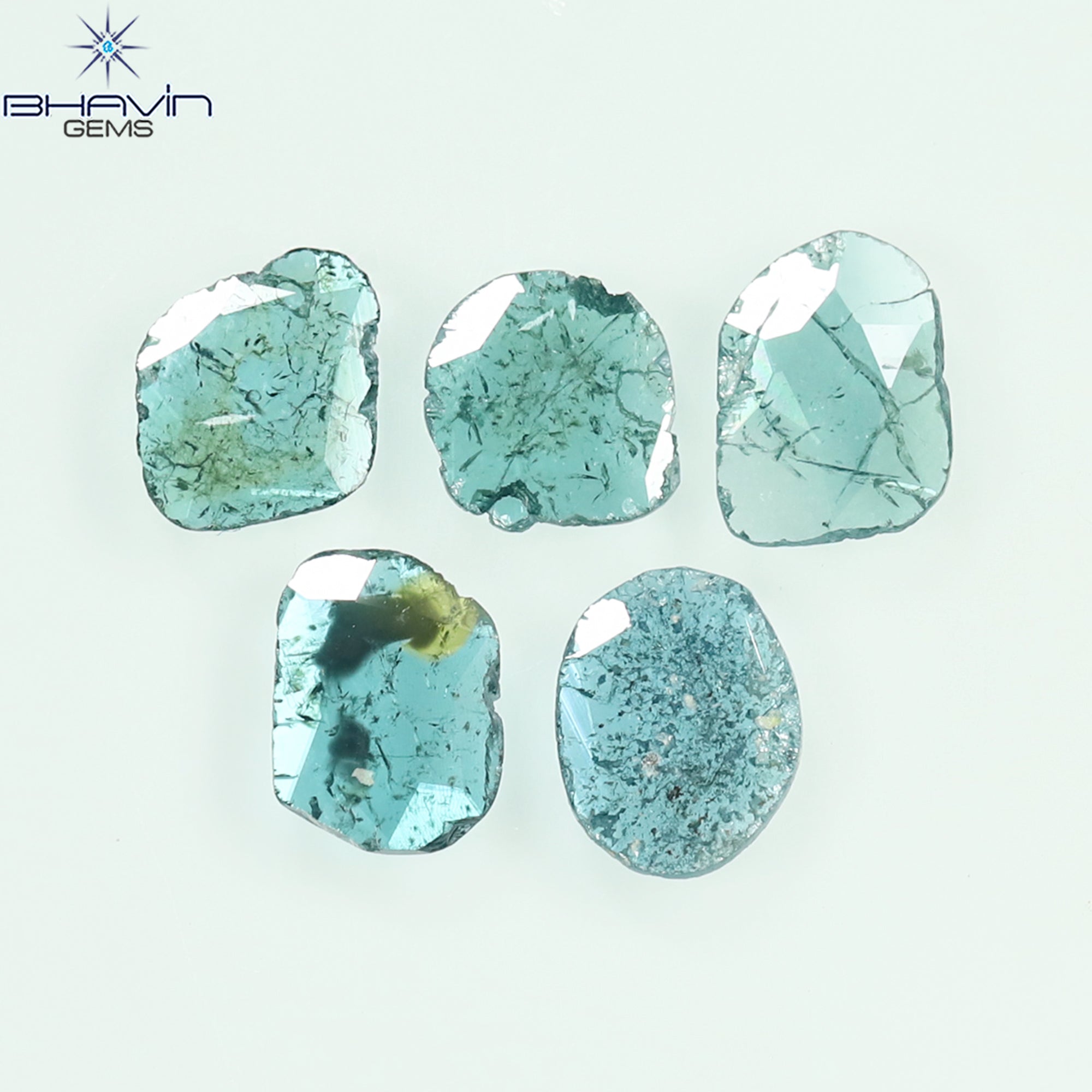 0.83 CT/5 個 スライス形状 天然ダイヤモンド ブルー グリーン カラー I3 クラリティ (5.88 MM)