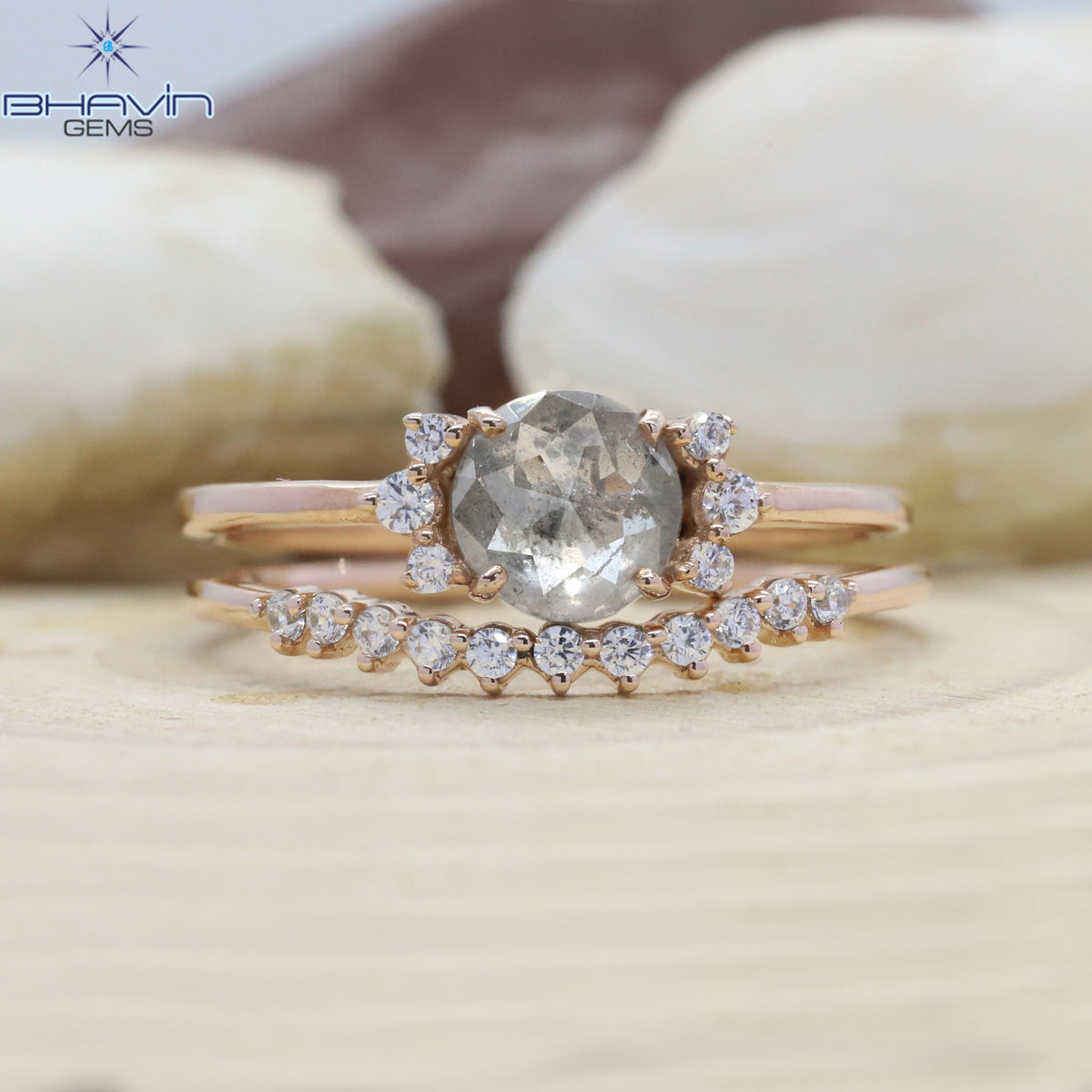 Round Rose Cut Diamond, Salt And Pepper Diamond, Natural Diamond Ring, Gold Ring Engagement,Wedding Ring, Diamond Ring