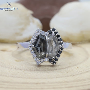 幾何学的なダイヤモンド、ソルト アンド ペッパー ダイヤモンド、天然ダイヤモンド リング、婚約指輪