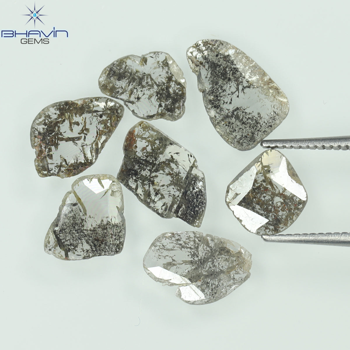 2.23 CT (7 Pcs) Slice Natural Diamond Salt And Pepper Color Clarity I3 (9.06 MM)