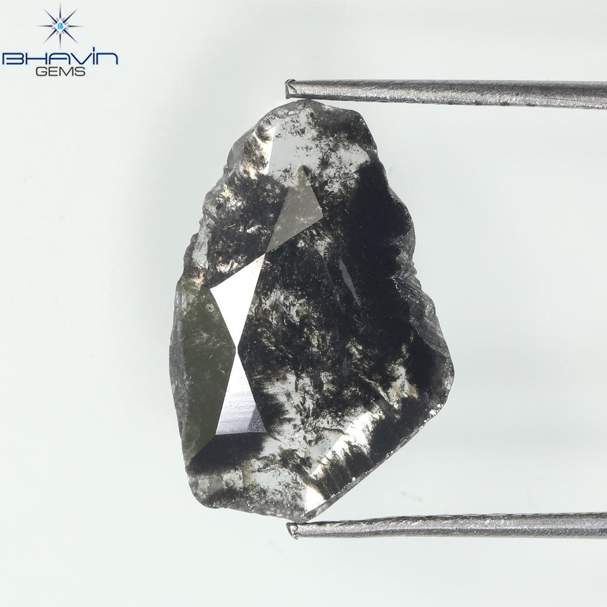 1.64 CT スライス シェイプ ナチュラル ダイヤモンド ソルト アンド ペッパー カラー I3 クラリティ (13.10 MM)