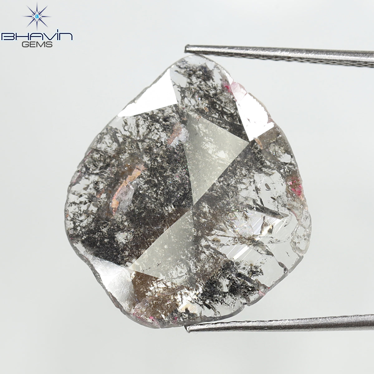 3.67 CT ペア スライス シェイプ ナチュラル ダイヤモンド ソルト アンド ペッパー カラー I3 クラリティ (17.07 MM)
