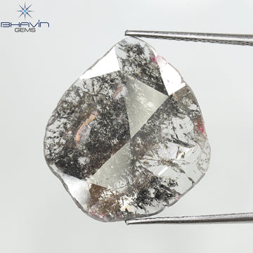 3.67 CT ペア スライス シェイプ ナチュラル ダイヤモンド ソルト アンド ペッパー カラー I3 クラリティ (17.07 MM)