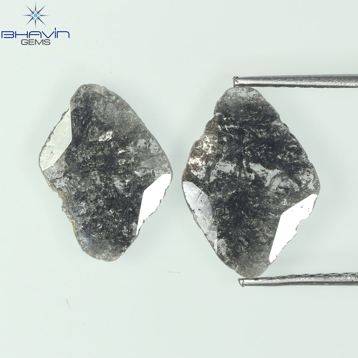 1.47 CT (2 Pcs) Slice Natural Diamond Salt And Pepper Color Clarity I3 (12.40 MM)