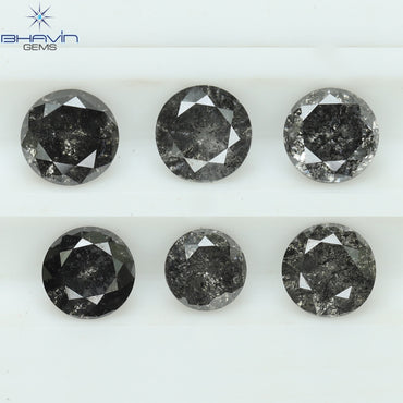 1.00 CT/6 Pcs Round Shape Natural Loose Diamond Salt And pepper Color I3 Clarity (3.52 MM)