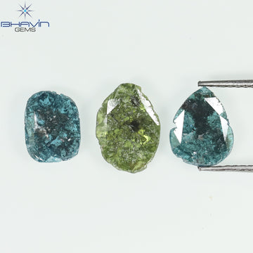 2.14 CT/3 ピース スライス シェイプ ナチュラル ダイヤモンド ブルー グリーン カラー I3 クラリティ (10.56 MM)