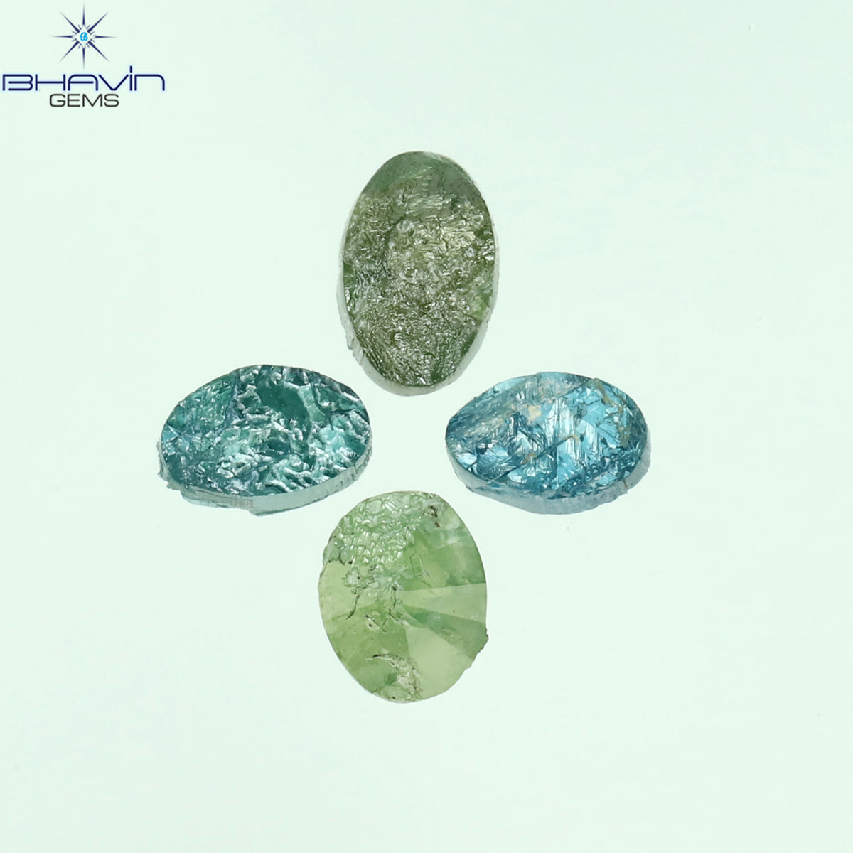 0.74 CT/4 Pcs Natural Oval Rough Diamond Enhanced Green Blue Color Clarity I3 (4.32 MM)