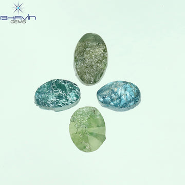 0.74 CT/4 Pcs Natural Oval Rough Diamond Enhanced Green Blue Color Clarity I3 (4.32 MM)