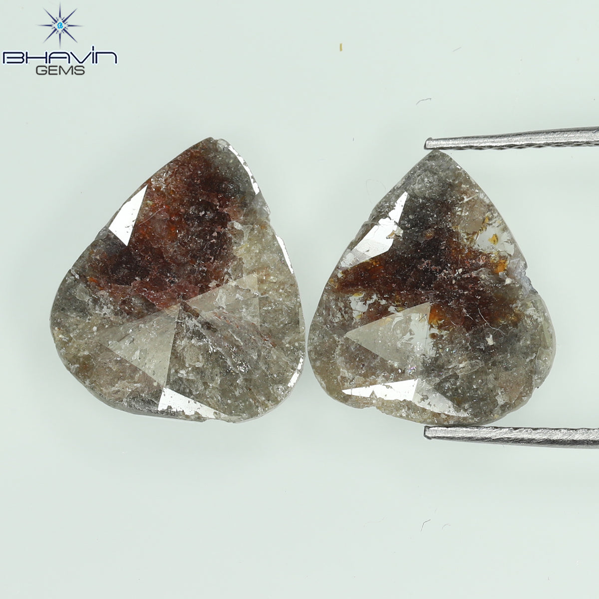 3.93 CT/2 Pcs Natural Pear Slice Diamond Salt And Pepper Color Clarity I3 (13.24 MM)
