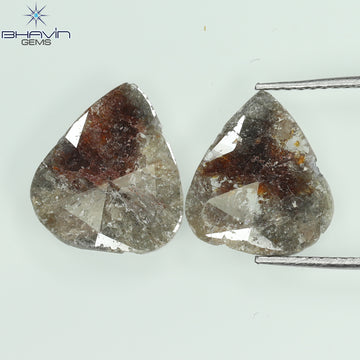 3.93 CT/2 Pcs Natural Pear Slice Diamond Salt And Pepper Color Clarity I3 (13.24 MM)
