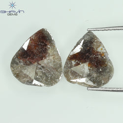 3.93 CT/2 Pcs Pear Slice Shape Natural Diamond Salt And Pepper Color I3 Clarity (13.24 To 12.66 MM)