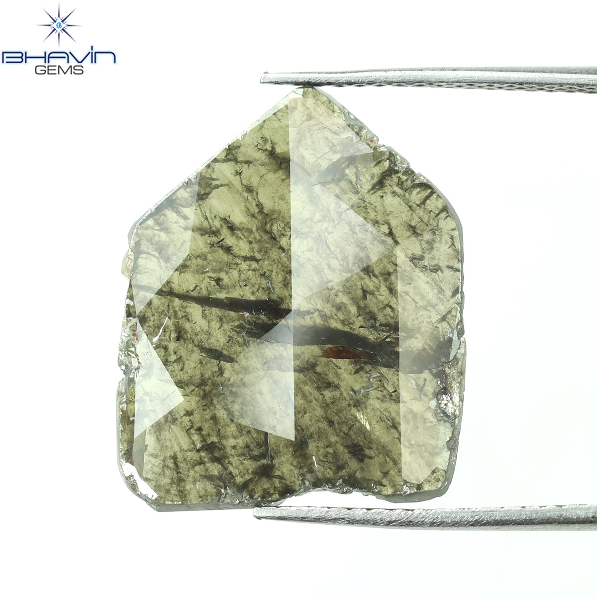 5.36 CT スライス シェイプ ナチュラル ダイヤモンド グレーがかったグリーン カラー I3 クラリティ (18.67 MM)