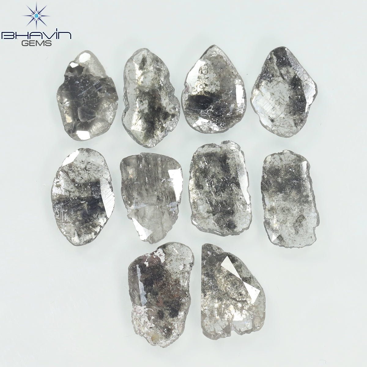 5.60 CT/10 個スライス ダイヤモンド ソルト アンド ペッパー カラー クラリティ I3 (10.17 MM)