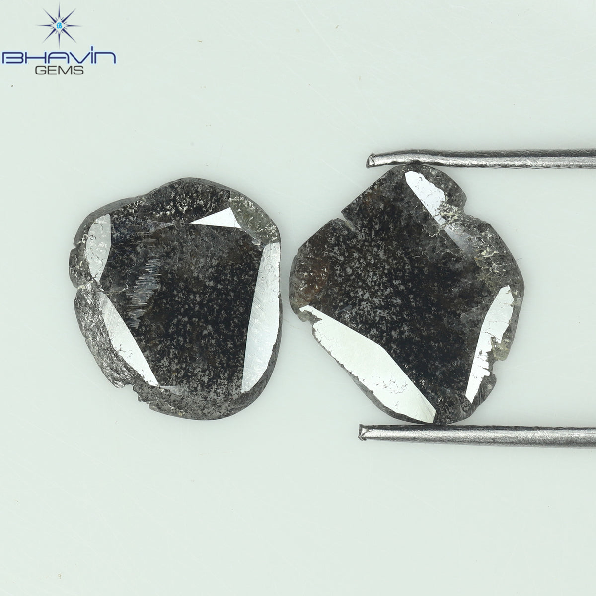 1.96 CT (2 Pcs) Slice Natural Diamond Salt And Pepper Color Clarity I3 (10.70 MM)