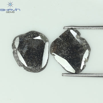 1.96 CT (2 Pcs) Slice Natural Diamond Salt And Pepper Color Clarity I3 (10.70 MM)