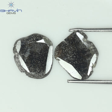 1.96 CT/2 ピース スライス形状 天然ダイヤモンド ソルト アンド ペッパー カラー I3 クラリティ (10.70 MM)