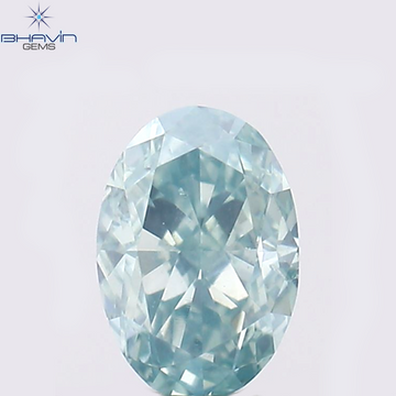 0.37 CT オーバル シェイプ ナチュラル ダイヤモンド グリーンがかったブルー カラー SI1 クラリティ (5.36 MM)