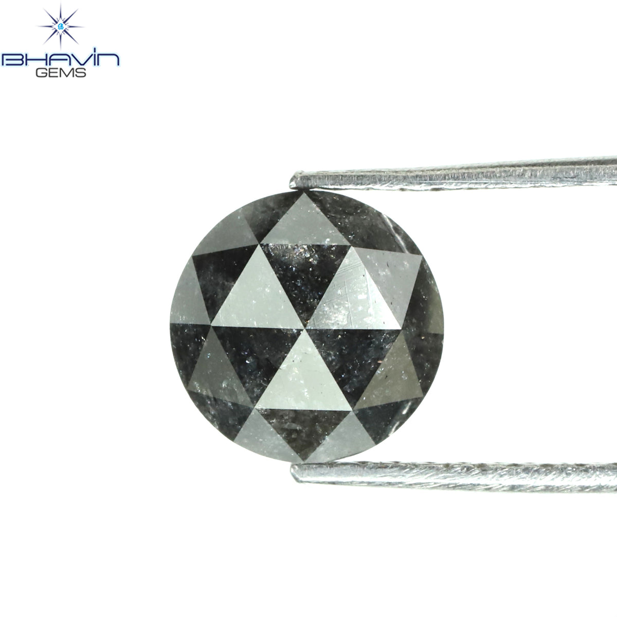 0.74 CT ラウンド ローズ カット シェイプ 天然ダイヤモンド ソルト アンド ペッパー カラー I3 クラリティ (5.55 MM)