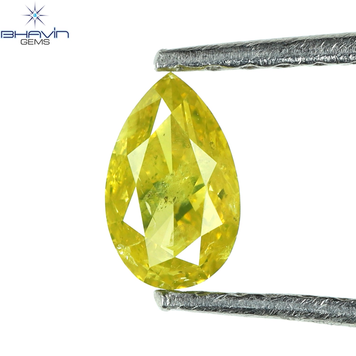 0.30 CT Pear Shape Natural Diamond Enhanced Yellow Color I2 Clarity (5.51 MM)