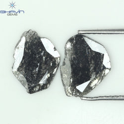 1.82 CT (2 個) スライス シェイプ ナチュラル ダイヤモンド ソルト アンド ペッパー カラー I3 クラリティ (11.18 MM)
