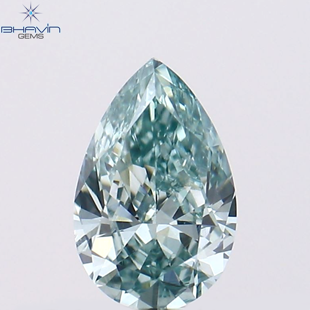 0.40 CT ペアシェイプ ナチュラル ダイヤモンド ブルーイッシュ グリーン カラー VS1 クラリティ (6.13 MM)