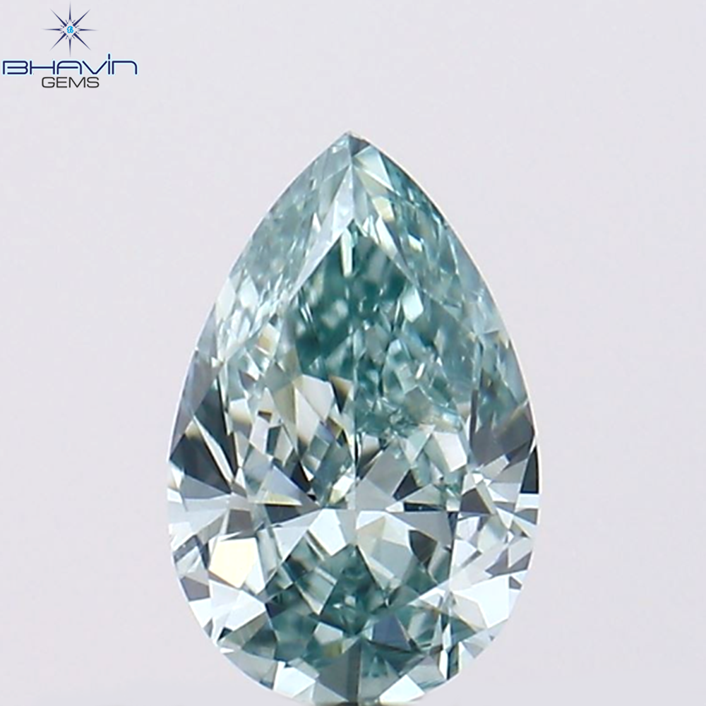 0.40 CT Pear Shape Natural Diamond Bluish Green Color VS1 Clarity (6.13 MM)