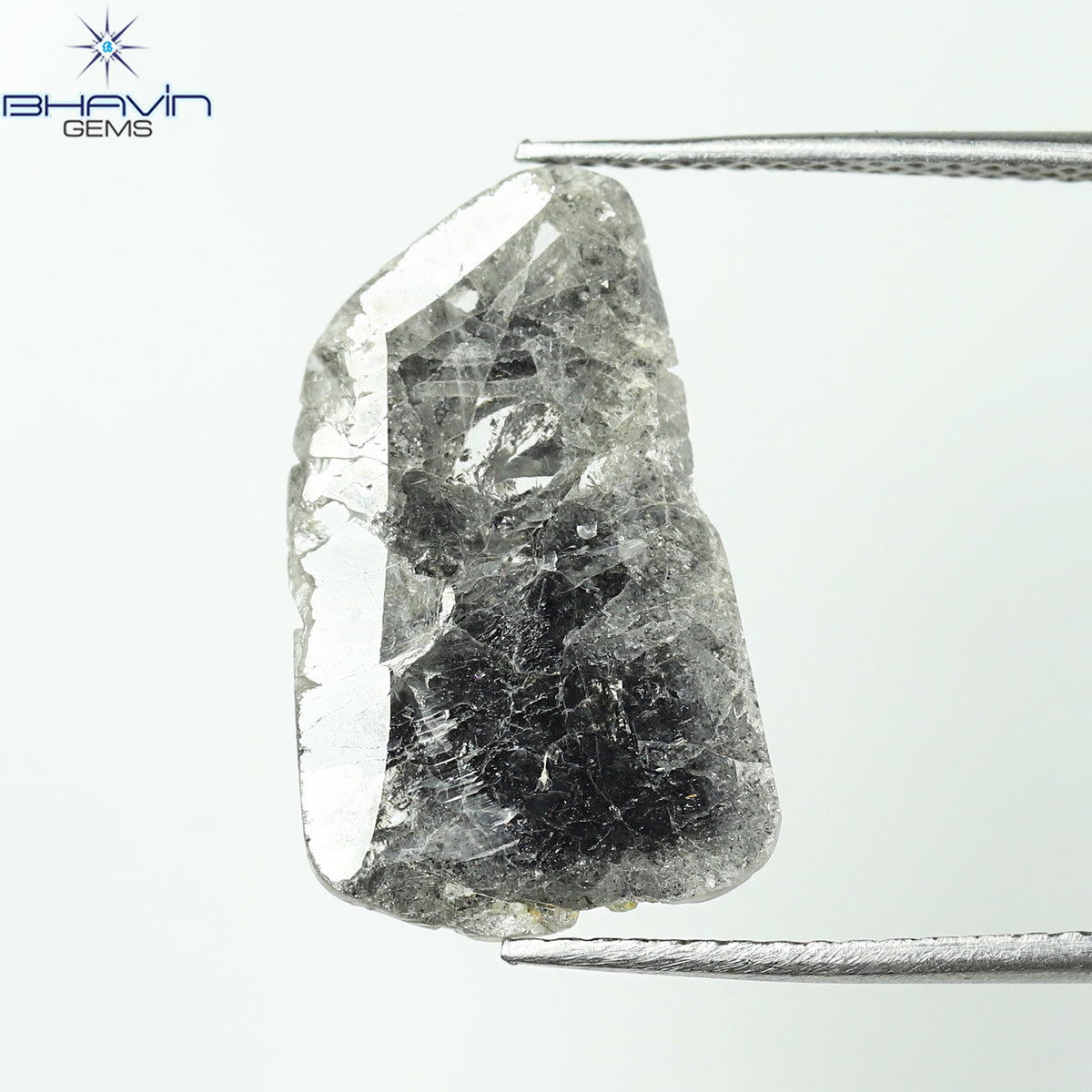 3.06 CT スライス シェイプ ナチュラル ダイヤモンド ソルト アンド ペッパー カラー I3 クラリティ (17.50 MM)
