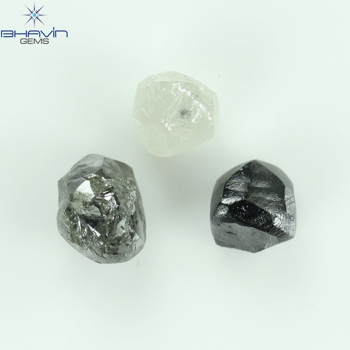 1.68 CT/3 Pcs Natural Rough Diamond Black & White Color Clarity I3 (5.24 MM)