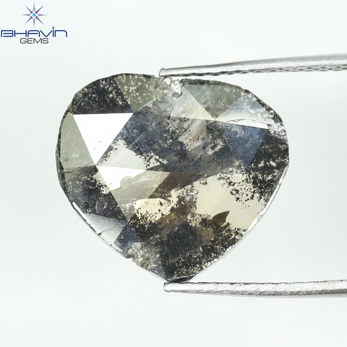 4.87 CT ハート スライス シェイプ ナチュラル ダイヤモンド ソルト アンド ペッパー カラー I3 クラリティ (12.75 MM)