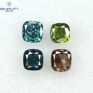 0.42 CT/4 Pcs Natural Cushion Diamond Enhanced Mix Fancy Color Clarity SI1 (2.72 MM)