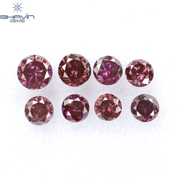 0.27 CT/8 Pcs Natural Round Diamond Enhanced Pink Color Clarity SI-I1 (2.35 MM)