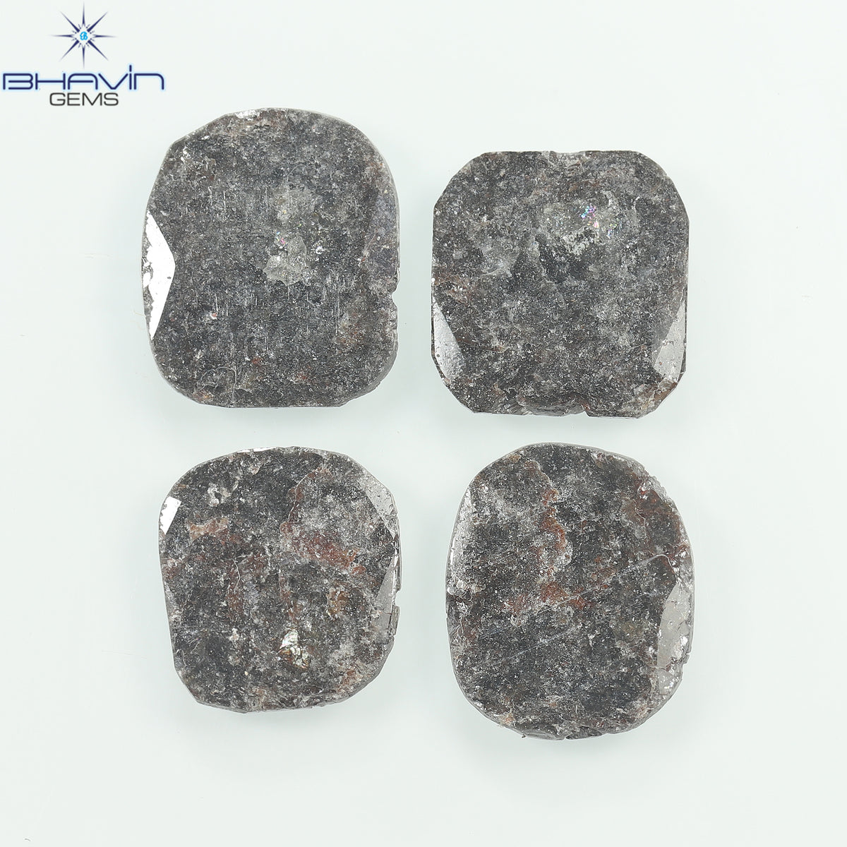 5.80 CT (4 Pcs) Cushion Slice Natural Diamond Salt And Pepper Color Clarity I3 (11.04 MM)