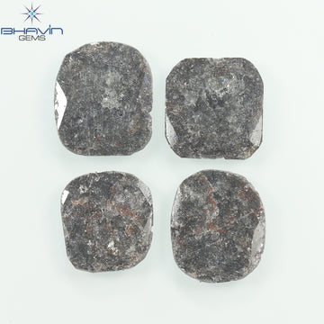 5.80 CT (4 Pcs) Cushion Slice Natural Diamond Salt And Pepper Color Clarity I3 (11.04 MM)