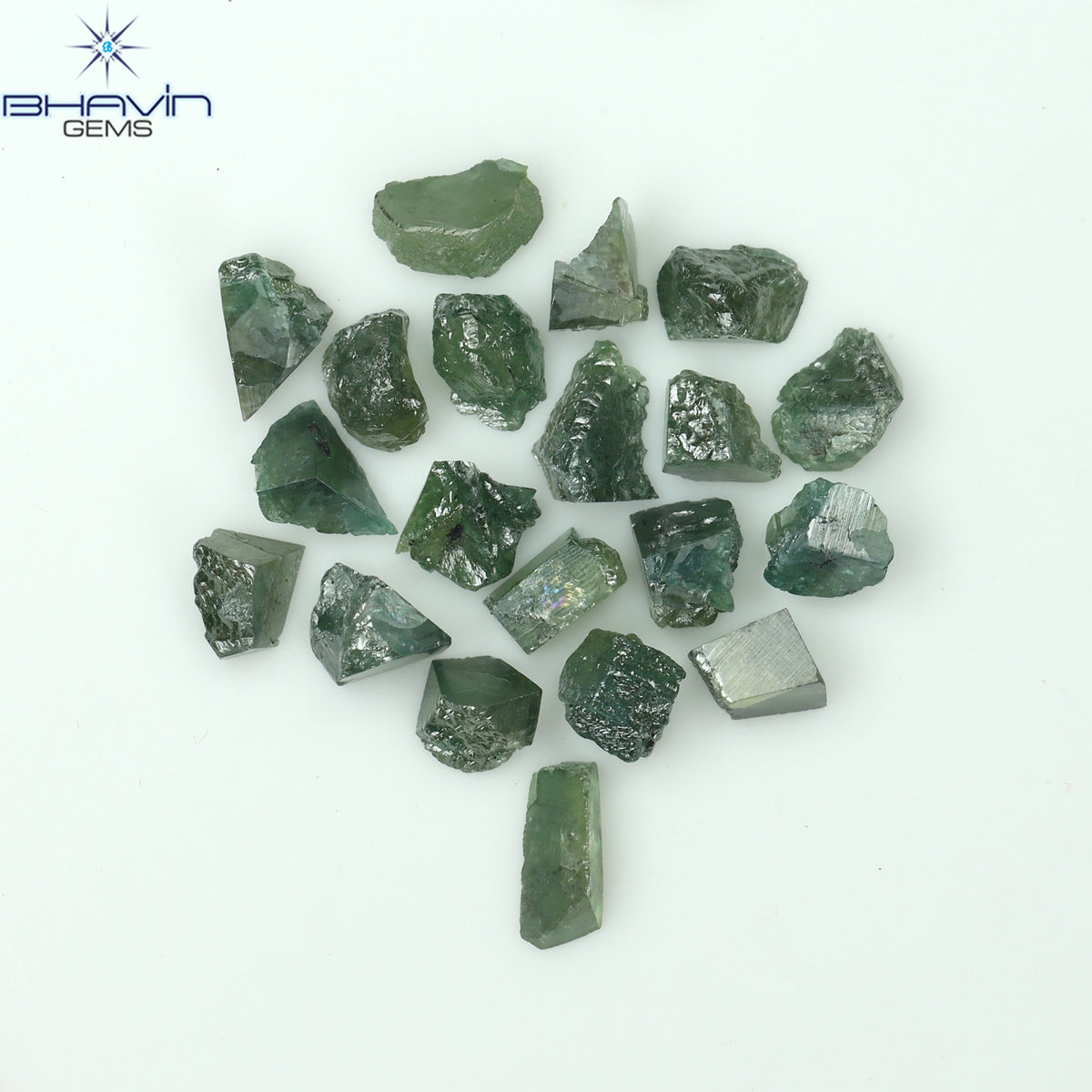 5.14 CT/20 ピース グリーン カラー ラフ ダイヤモンド ナチュラル ルース ダイヤモンド I3 クラリティ (4.08 MM)