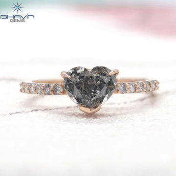 ハート ダイヤモンド ソルト アンド ペッパー ダイヤモンド、天然ダイヤモンド リング、婚約指輪