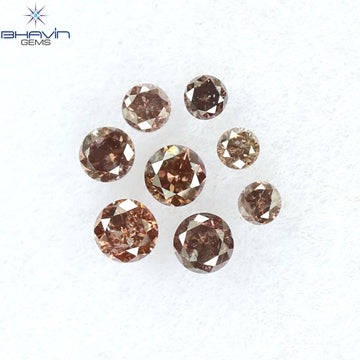 0.11 CT/8 Pcs Natural Round Diamond Enhanced Brown Pink Color Clarity I1 (1.70 MM)