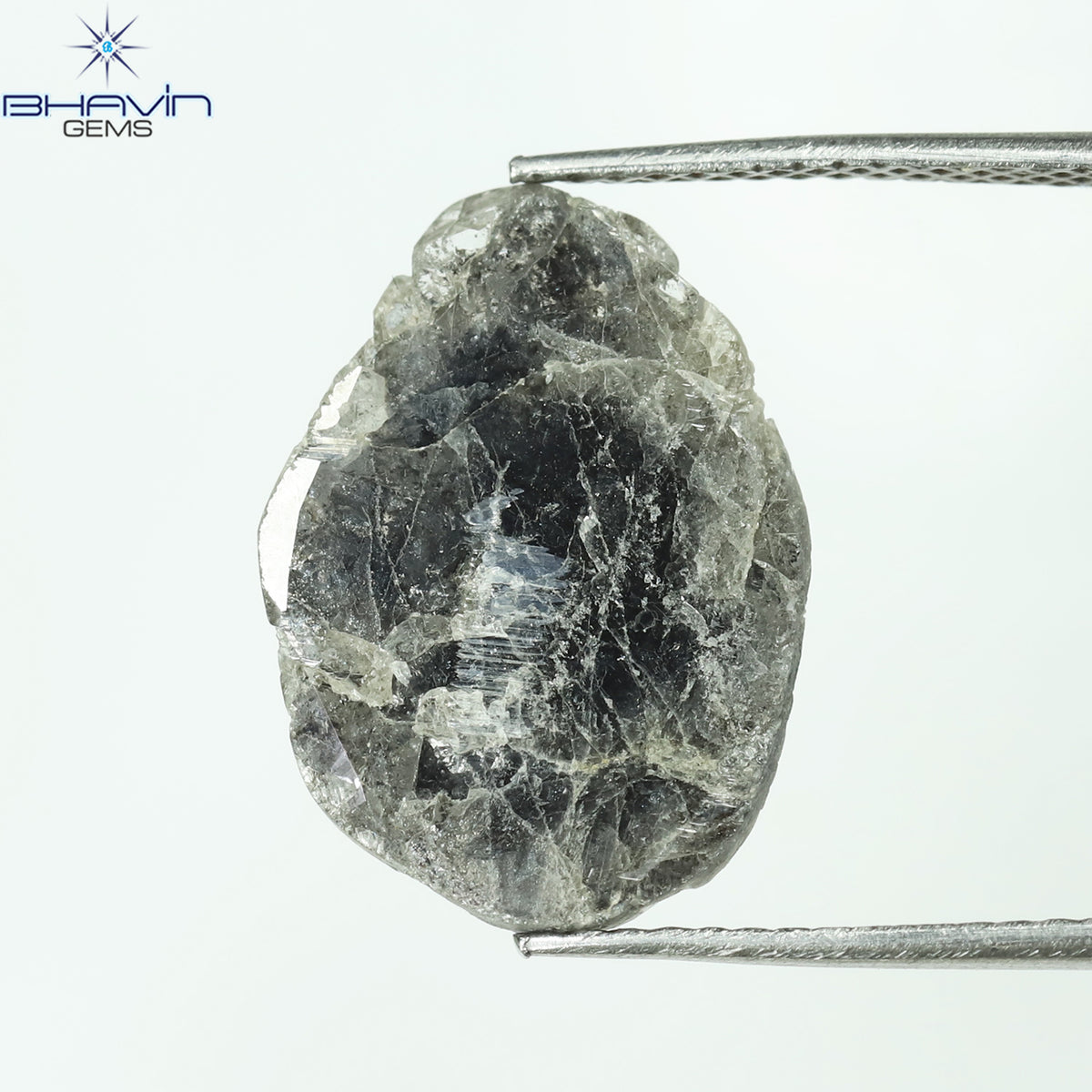 3.64 CT スライス シェイプ ナチュラル ダイヤモンド ソルト アンド ペッパー カラー I3 クラリティ (16.66 MM)