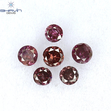 0.26 CT/6 Pcs Natural Round Diamond Enhanced Pink Color Clarity I1 (2.25 MM)