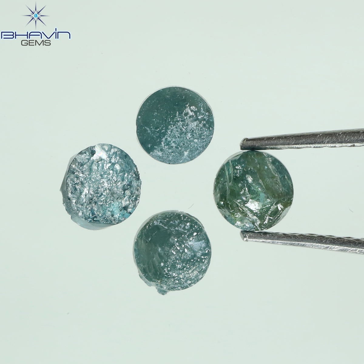 1.05 CT、ノーカット ポルキ シェイプ、天然ダイヤモンド、ブルー カラー、I3 クラリティ (5.42 MM)