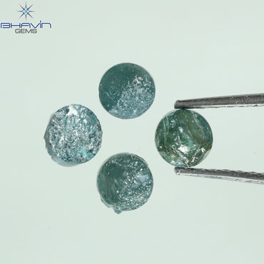 1.27 CT/4 Pcs Round Rough Shape Blue Natural Loose Diamond I3 Clarity (4.30 MM)
