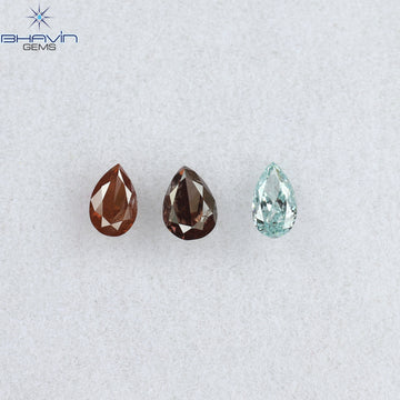 0.32 CT/3 Pcs Natural Pear Diamond Enhanced Pink Color Clarity SI1 (3.80 MM)