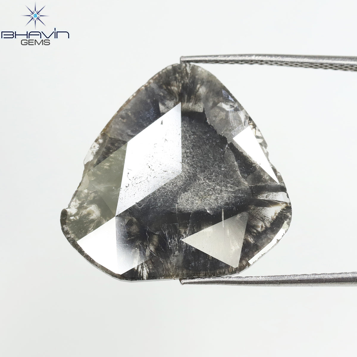 5.96 CT スライス シェイプ ナチュラル ダイヤモンド ソルト アンド ペッパー カラー I3 クラリティ (19.75 MM)