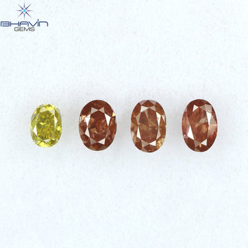 0.72 CT/4 Pcs Natural Oval Diamond Enhanced Pink Yellow Color Clarity SI2 (4.15 MM)