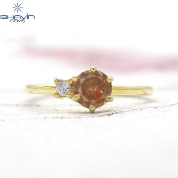 Round Diamond Natural Diamond Ring Yellow Brown Diamond Gold Ring Engagement