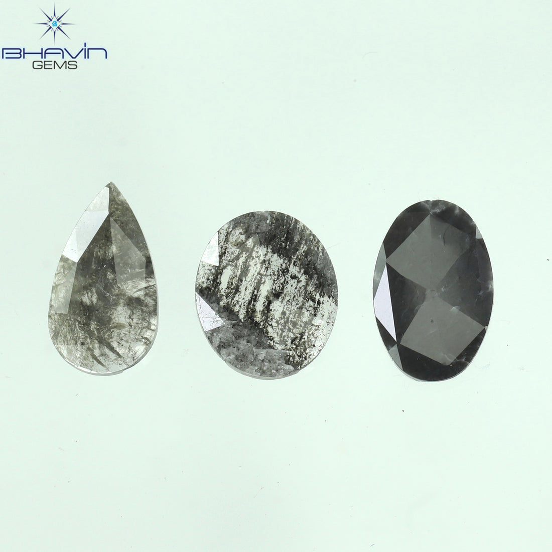 0.92 CT スライス形状 天然ダイヤモンド ソルト アンド ペッパー カラー I3 クラリティ (10.75 MM)