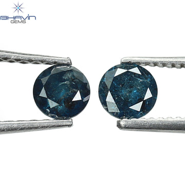 0.67 CT/2 Pcs Natural Round Diamond Enhanced Blue Color Clarity I3 (4.28 MM)